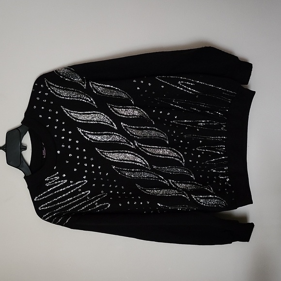 Pink Elephant 80s black and silver glitter paint sweatshirt lightweight, vintage - Picture 1 of 6